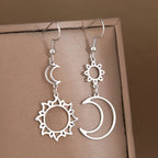 Moon and Sun Dangling Earrings silver