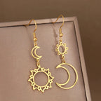 Moon and Sun Dangling Earrings gold