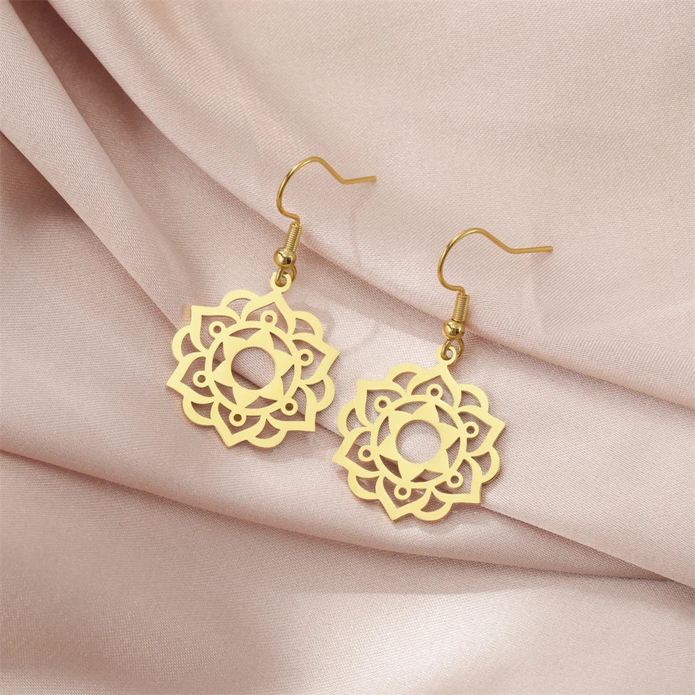 Women's Gold Mandala Dangle Earrings