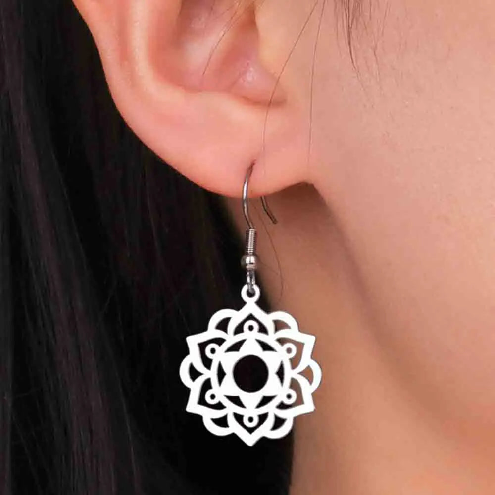 Women's Silver Mandala Dangle Earrings