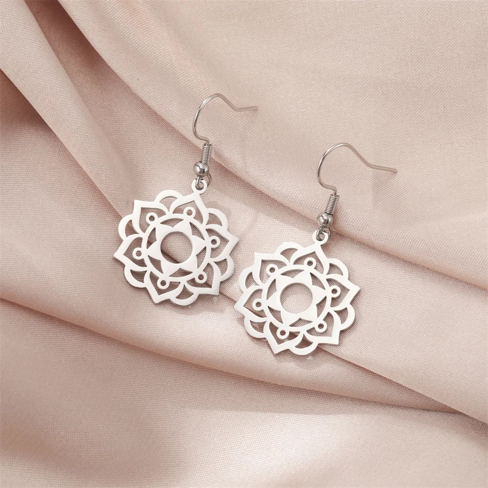 Women's Silver Mandala Dangle Earrings