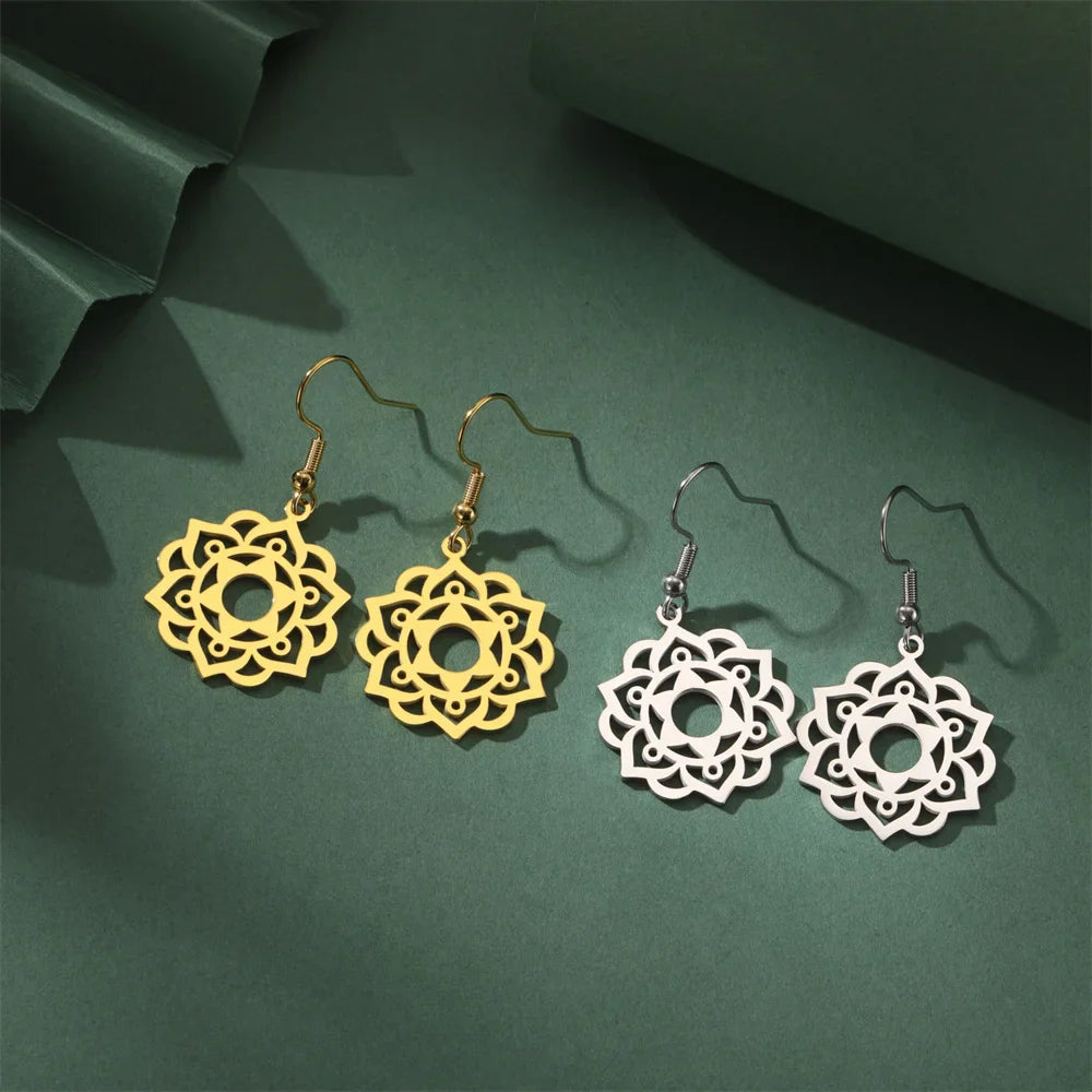 Women's Silver Mandala Dangle Earrings