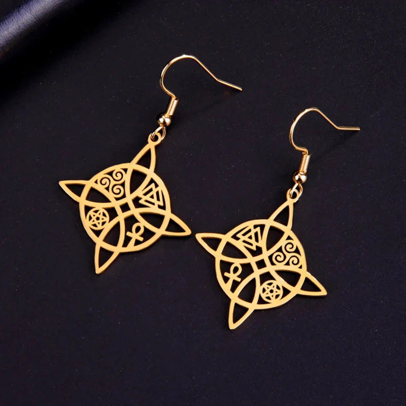 Dangling Earrings Witch's Protection Knot Wiccan Woman Gold