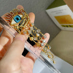 Dangling Earrings Blue Eye and Rhinestones