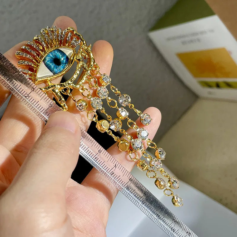 Dangling Earrings Blue Eye and Rhinestones