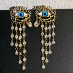 Dangling Earrings Blue Eye and Rhinestones