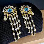 Dangling Earrings Blue Eye and Rhinestones