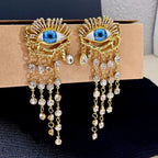 Dangling Earrings Blue Eye and Rhinestones