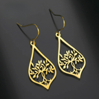 Oval Hanging Earrings Tree of Life gold