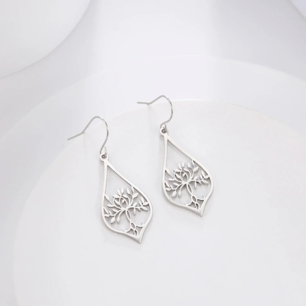 Oval Hanging Earrings Tree of Life silver