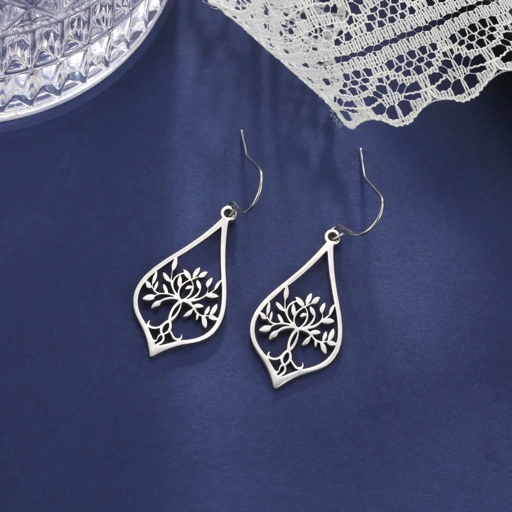 Oval Hanging Earrings Tree of Life silver