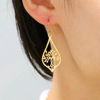 Oval Hanging Earrings Tree of Life gold