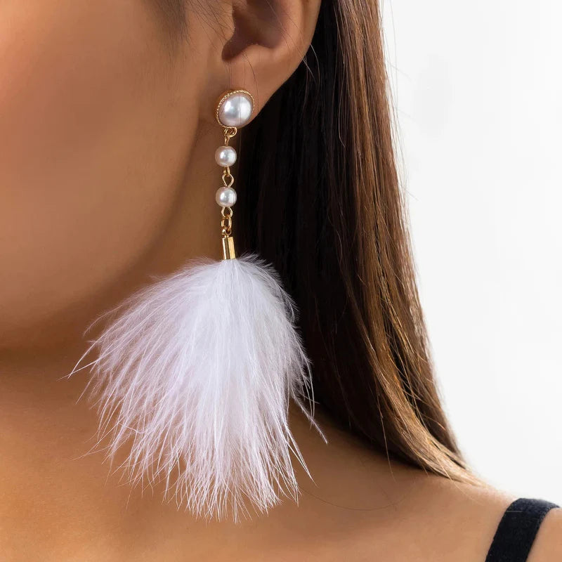 Dangling Earrings with Pearls and Feathers 2