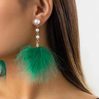 Boucles d'Oreilles Pendantes Perles et Plumes 4