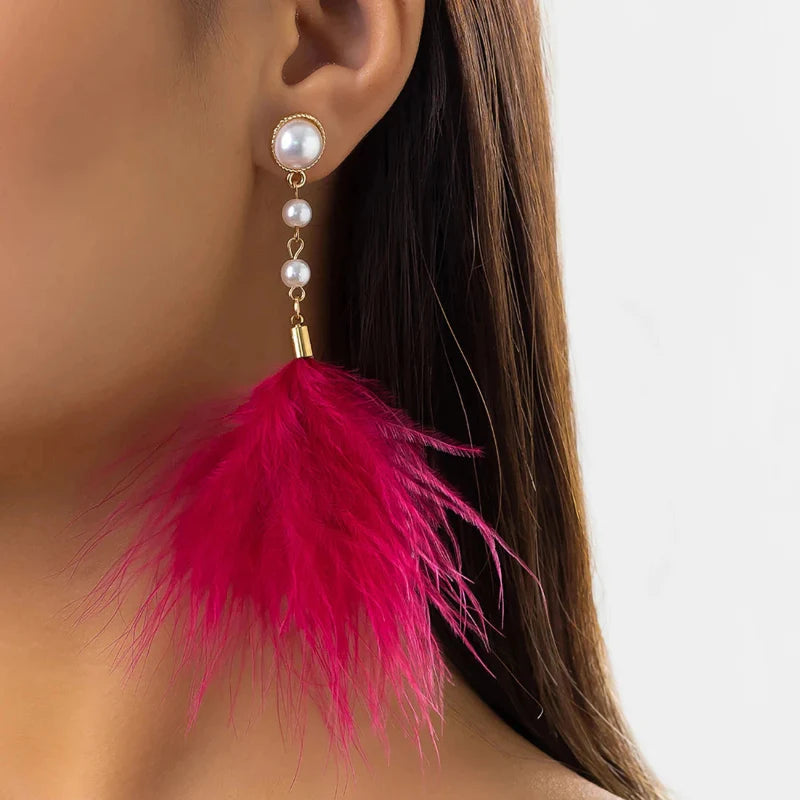 Dangling Earrings with Pearls and Feathers 5
