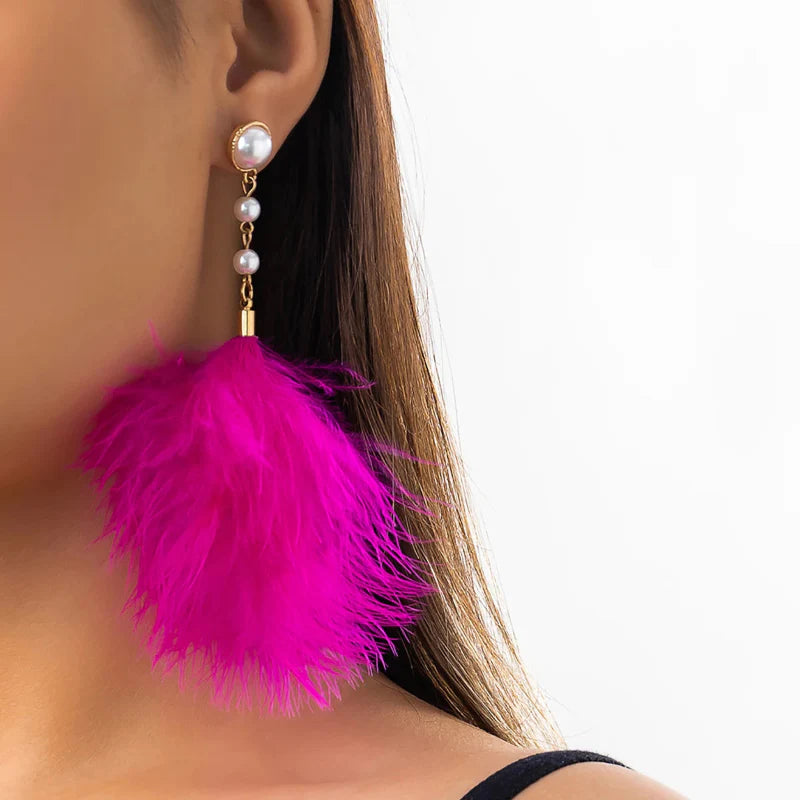 Dangling Earrings with Pearls and Feathers 6