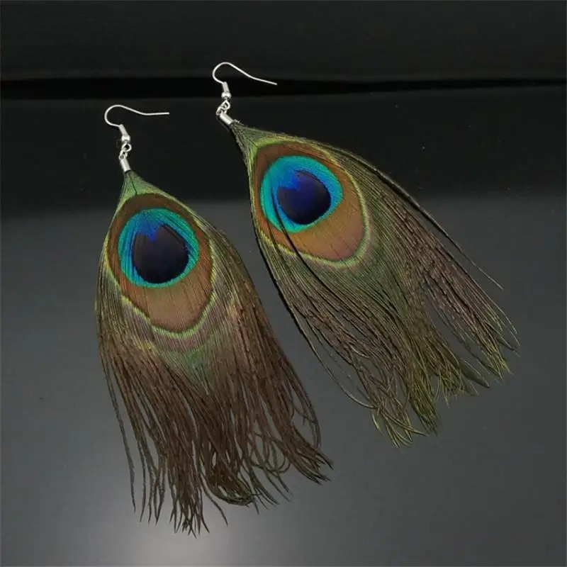 Dangling Earrings Peacock Feathers