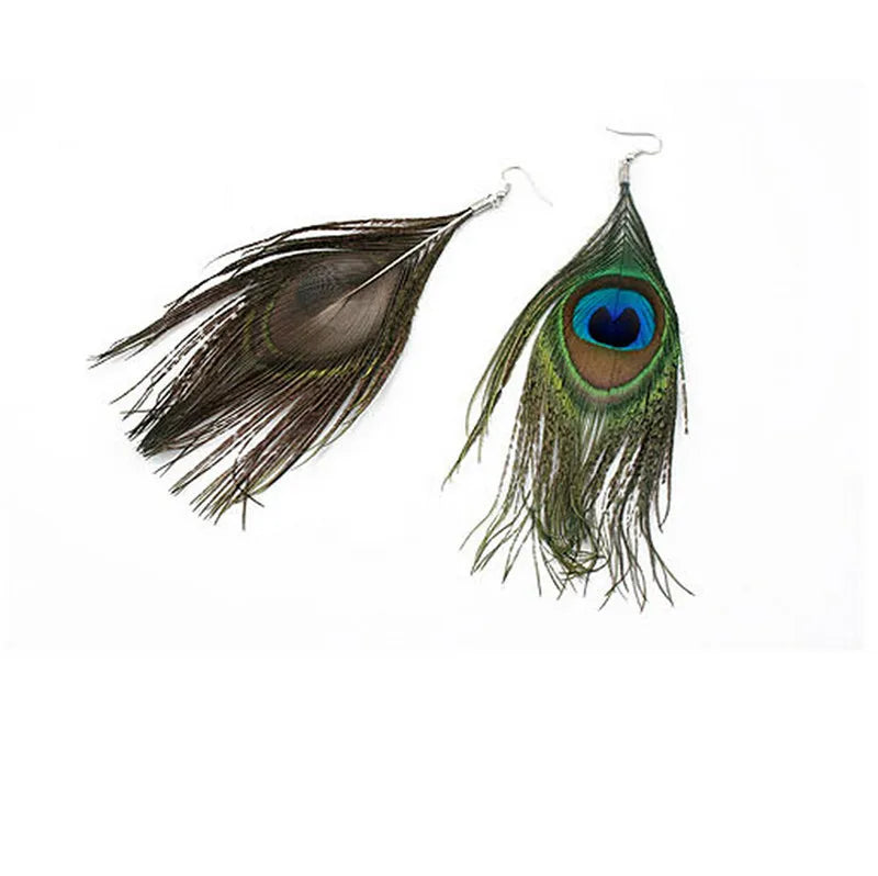 Dangling Earrings Peacock Feathers