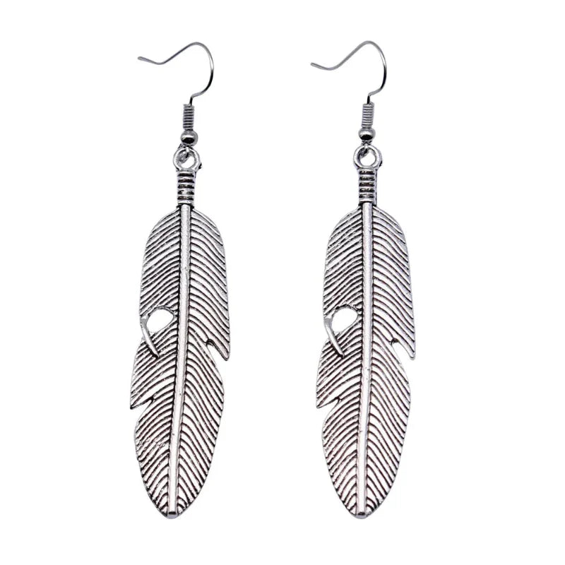 Silver Feather Dangle Earrings for Women