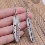 Silver Feather Dangle Earrings for Women