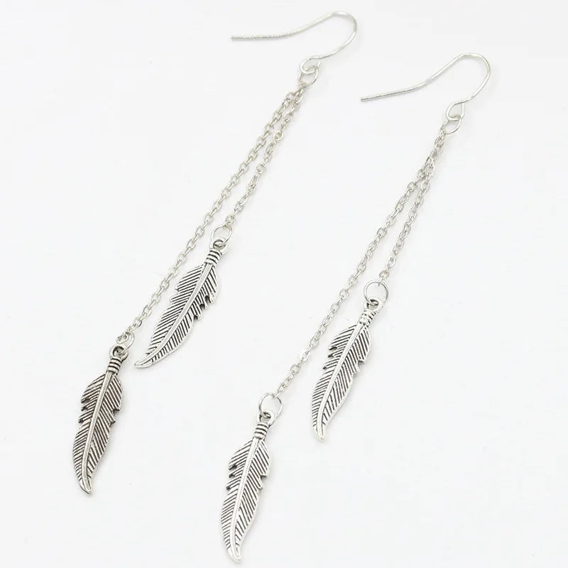 Silver Feather Dangle Earrings