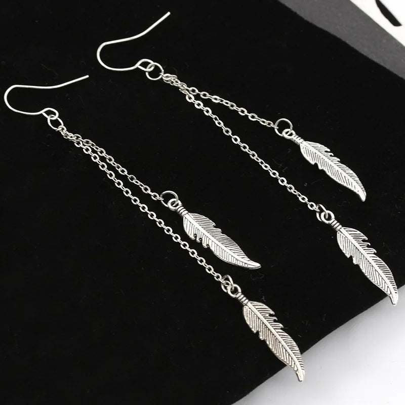 Silver Feather Dangle Earrings