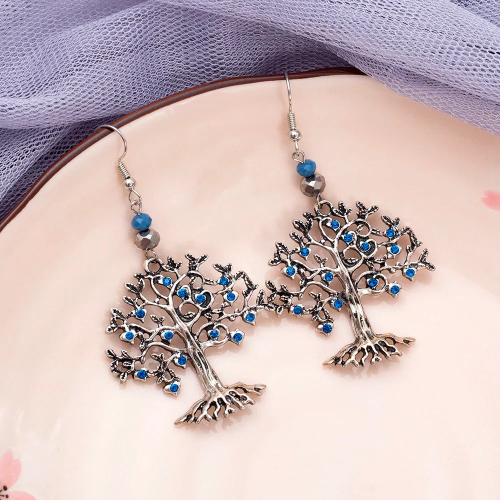 Dangling Earrings for Women Blue Tree of Life
