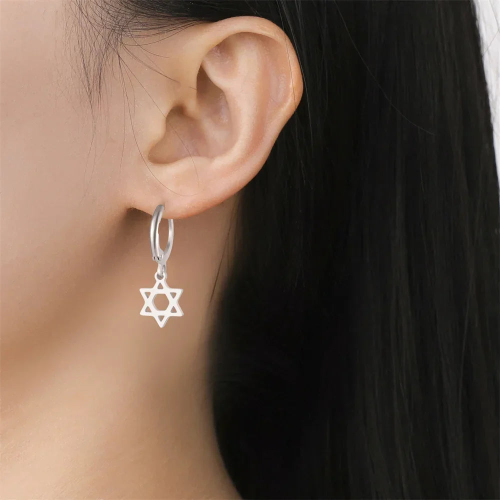 Boucles d'oreilles pendantes pour femme avec l'étoile de David symbolique juive argent