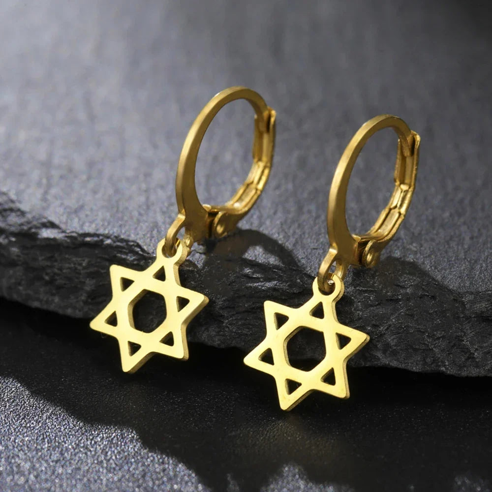 Boucles d'oreilles pendantes pour femme avec l'étoile de David symbolique juive or