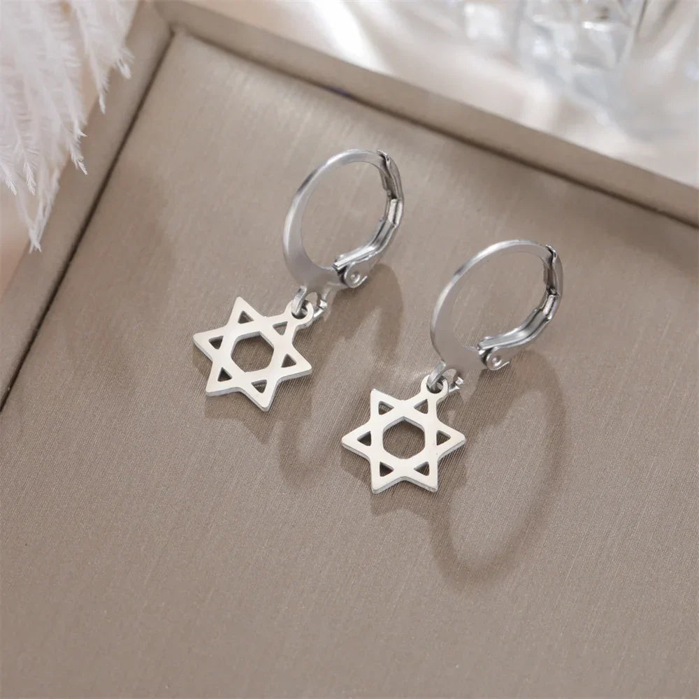 Boucles d'oreilles pendantes pour femme avec l'étoile de David symbolique juive argent