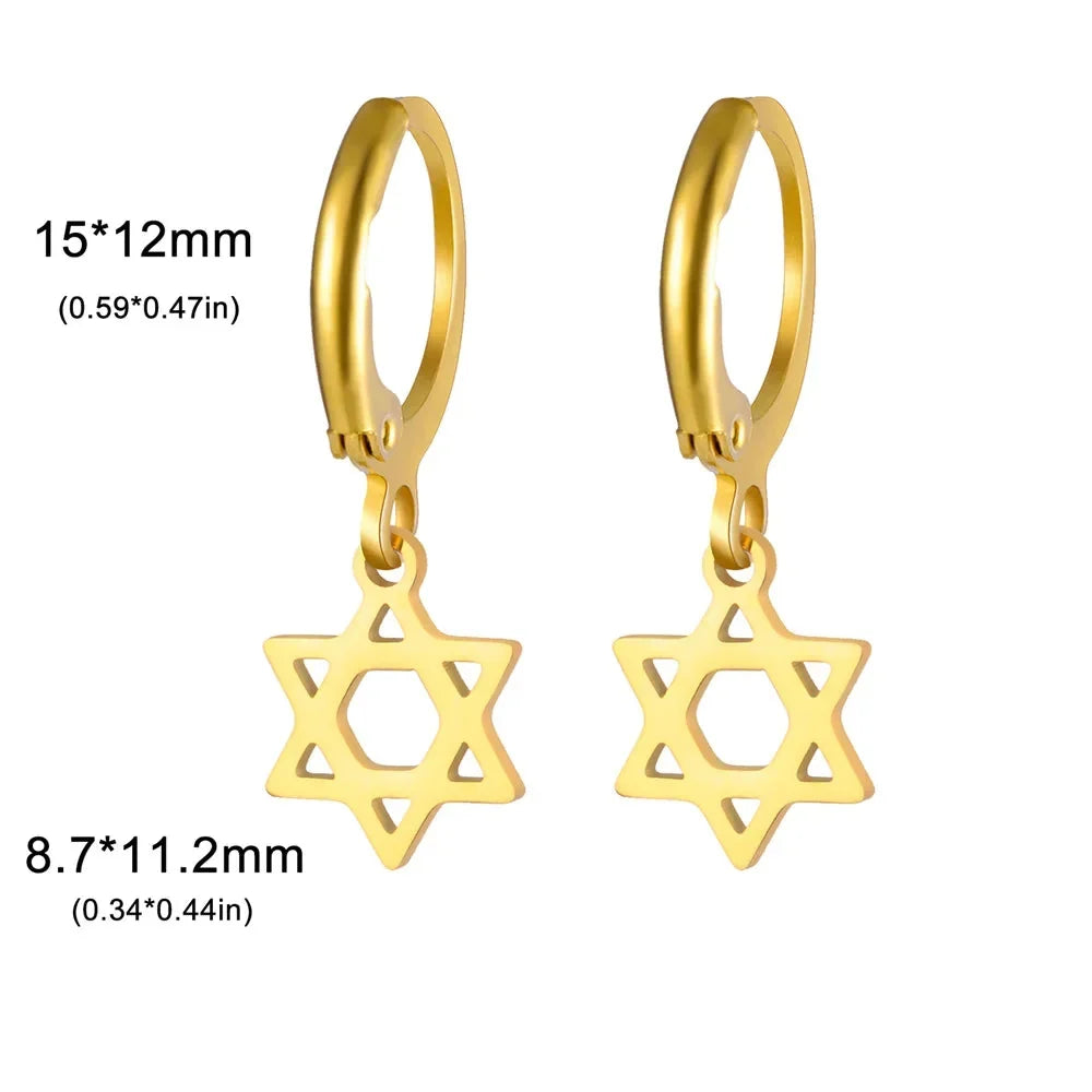 Boucles d'oreilles pendantes pour femme avec l'étoile de David symbolique juive or
