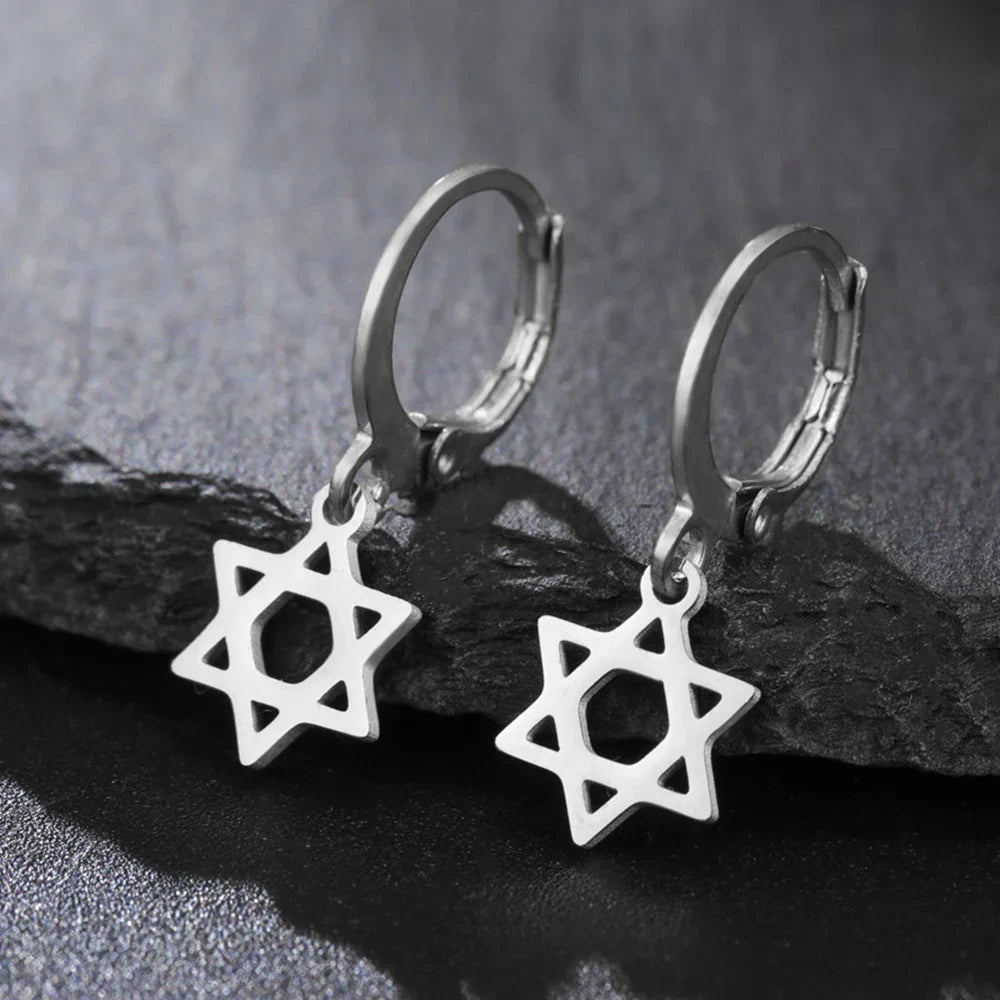 Boucles d'oreilles pendantes pour femme avec l'étoile de David symbolique juive argent