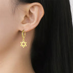 Boucles d'oreilles pendantes pour femme avec l'étoile de David symbolique juive or