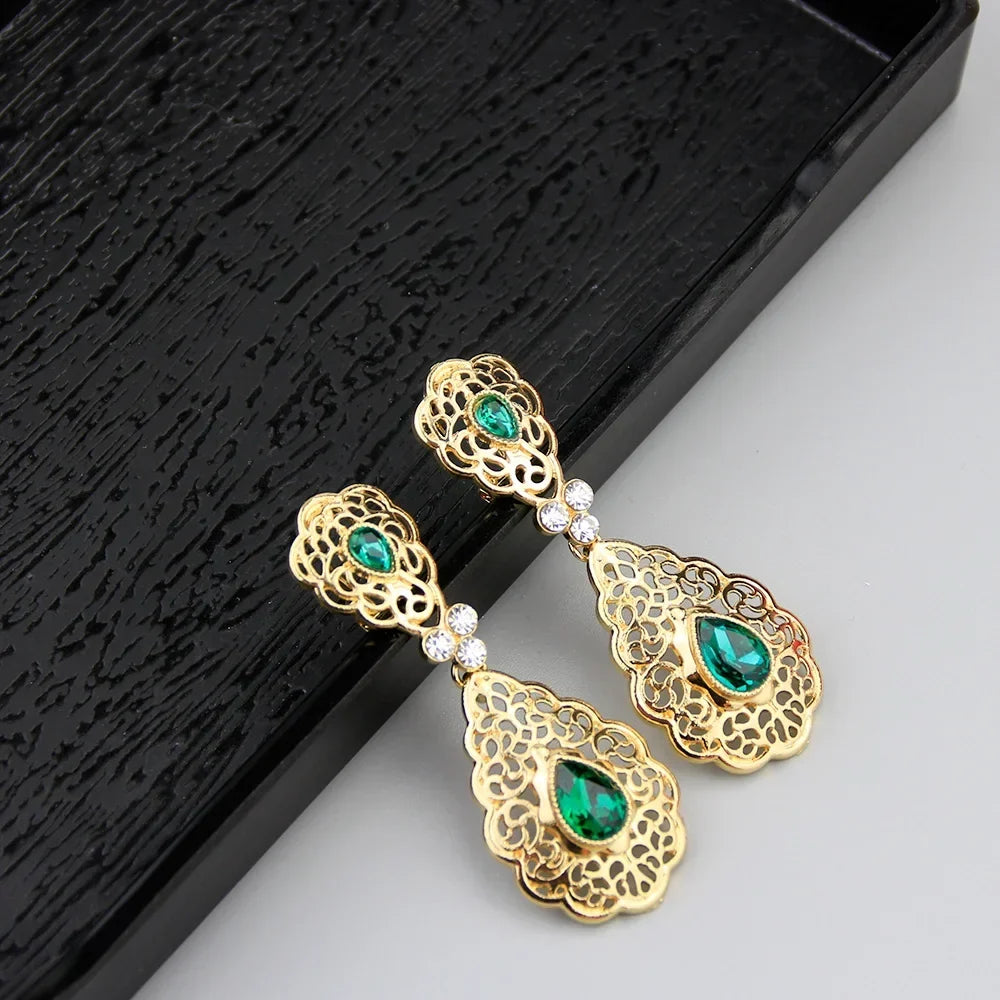 Boucles d'oreilles pendantes pour femme arabe mariage vert