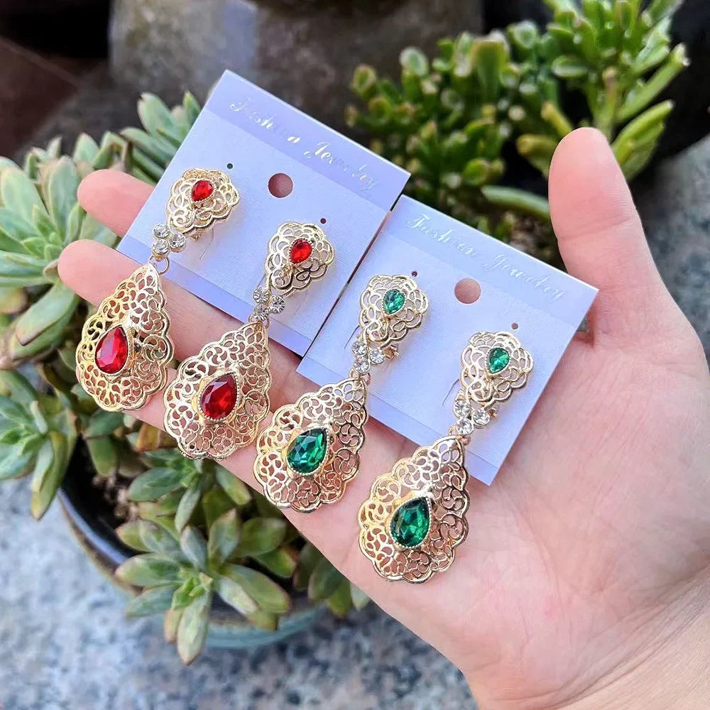 Boucles d'oreilles pendantes pour femme arabe mariage rouge