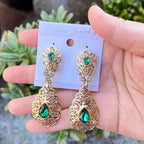 Boucles d'oreilles pendantes pour femme arabe mariage vert
