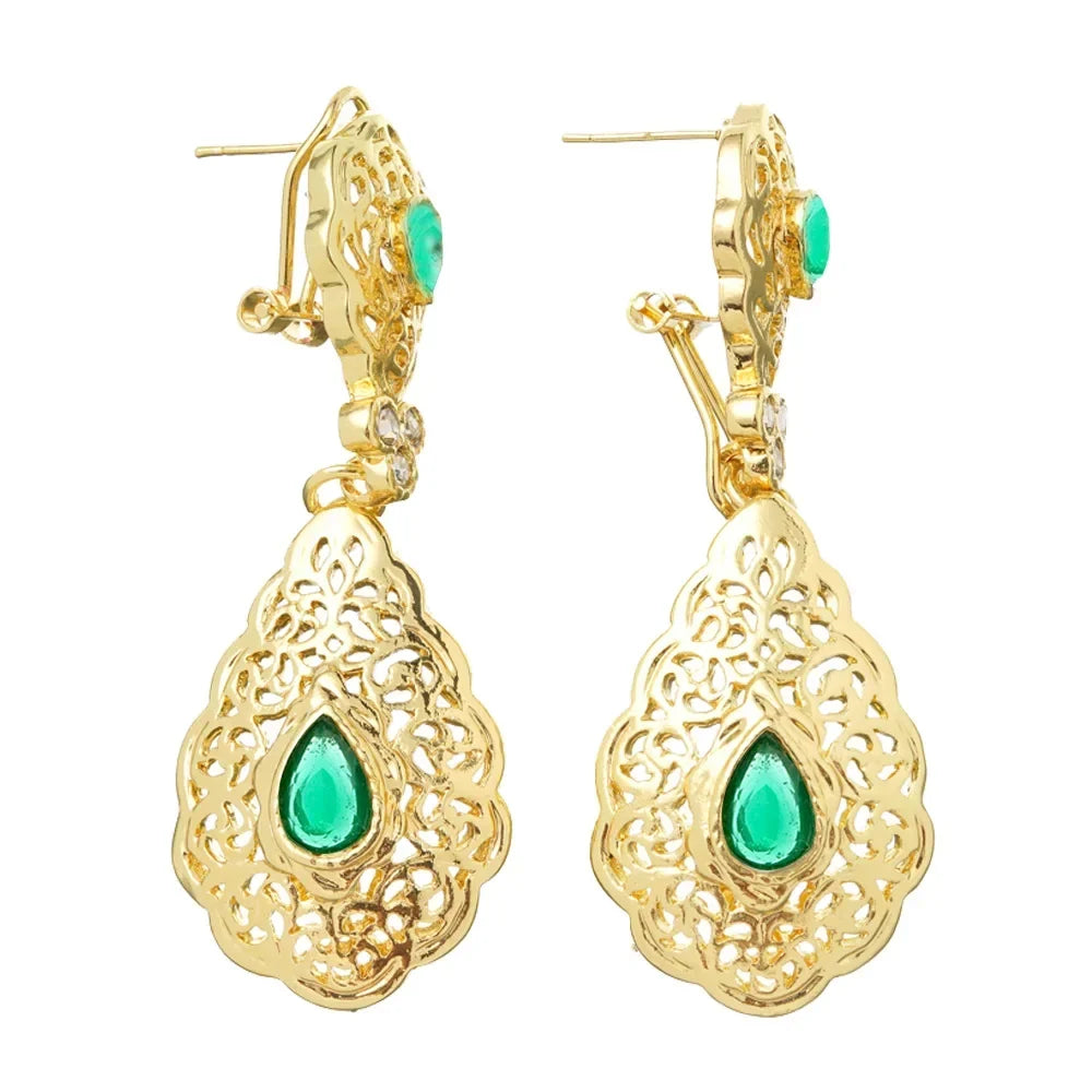 Boucles d'oreilles pendantes pour femme arabe mariage vert