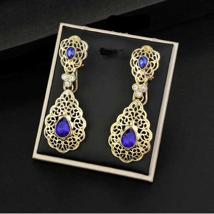 Boucles d'oreilles pendantes pour femme arabe mariage bleu