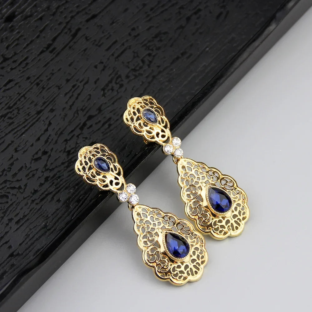 Boucles d'oreilles pendantes pour femme arabe mariage bleu marine