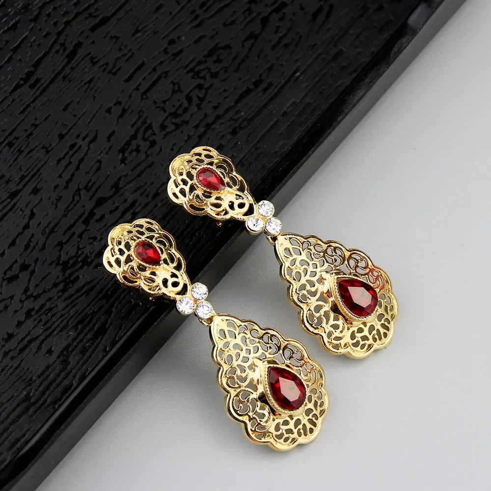 Boucles d'oreilles pendantes pour femme arabe mariage rouge