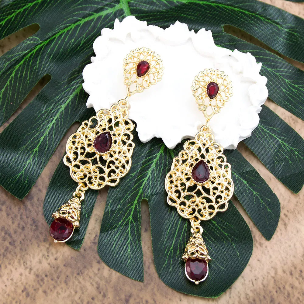 Boucles d'oreilles pendantes pour femmes arabe mariage musulman rouge