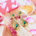 Boucles d'oreilles pendantes pour femme arabe mariage vert