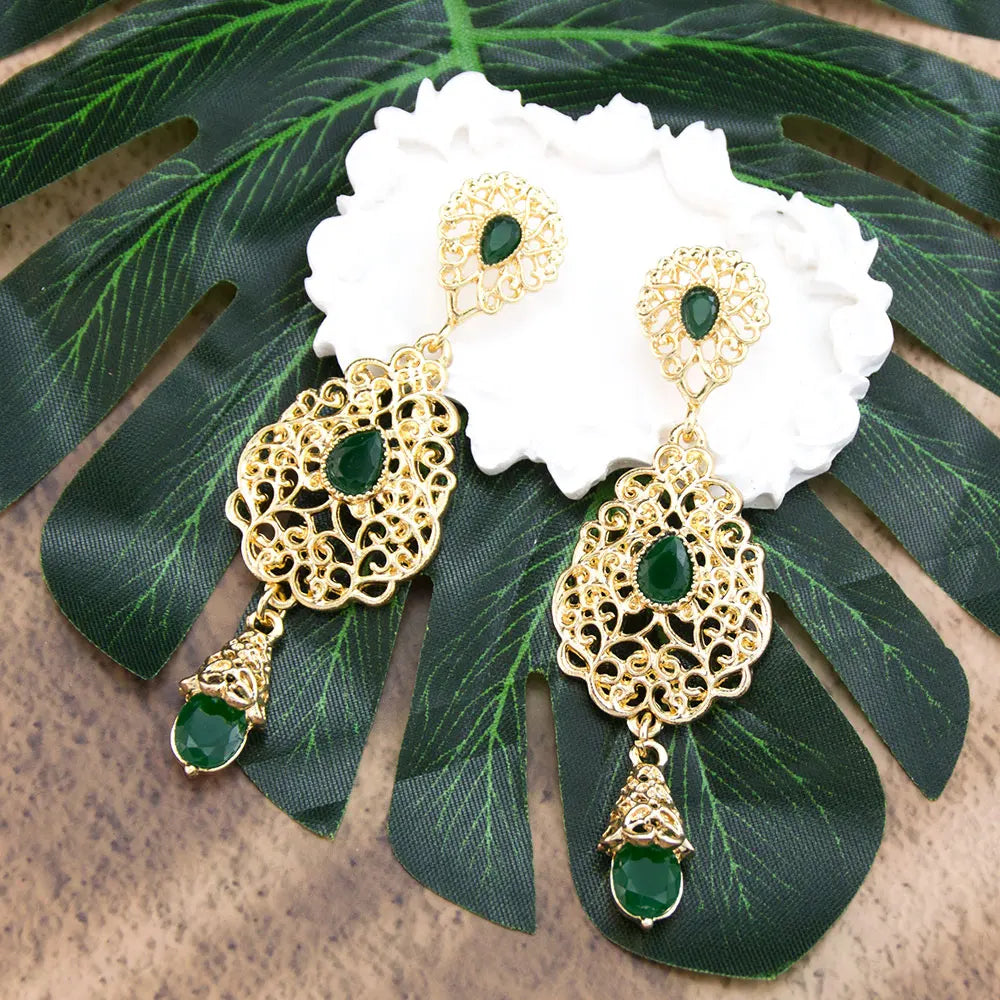Boucles d'oreilles pendantes pour femmes arabe mariage musulman vert