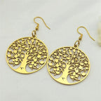 Round Hanging Earrings Tree of Life gold
