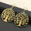 Round Hanging Earrings Tree of Life gold