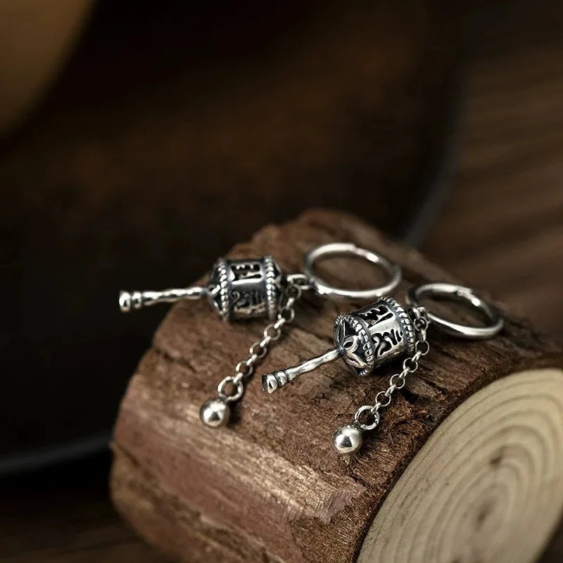 Dangling Earrings Buddhist Prayer Wheel