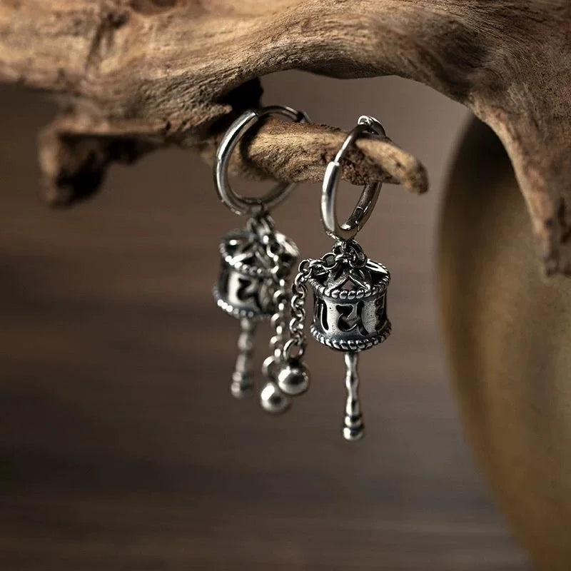 Dangling Earrings Buddhist Prayer Wheel