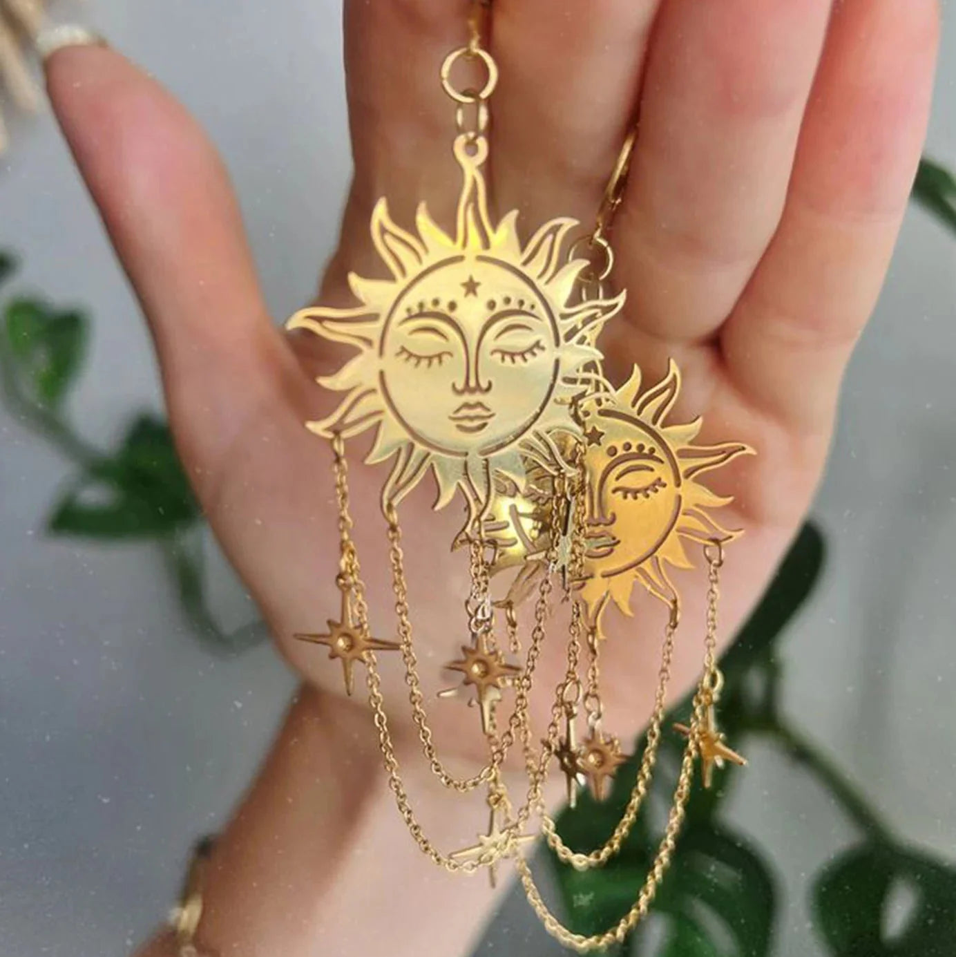 Sun and Stars Dangling Earrings