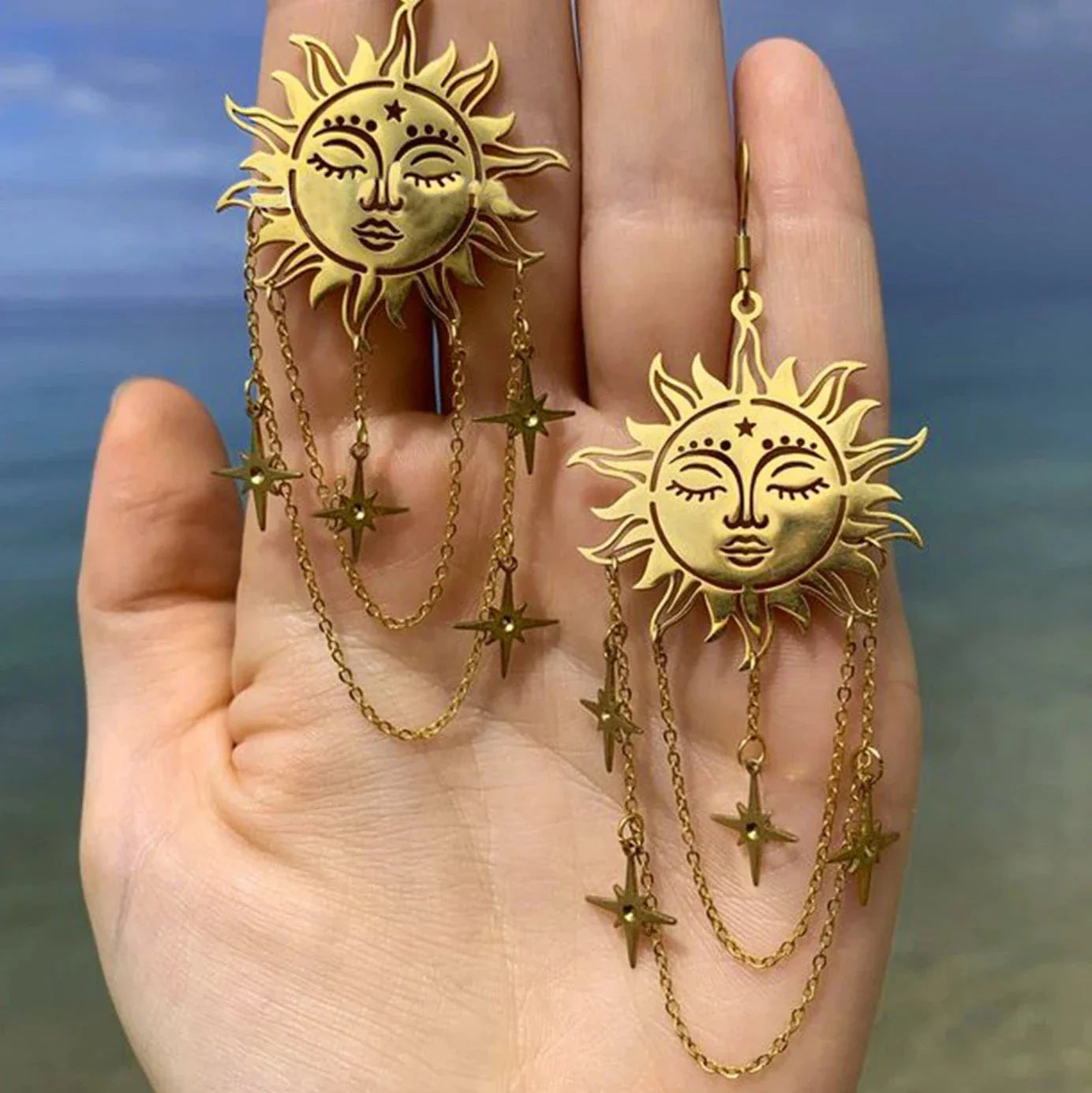 Sun and Stars Dangling Earrings