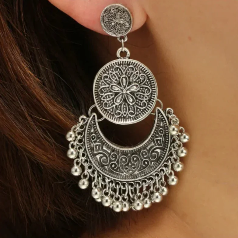 Baroque Bohemian Style Silver Dangle Earrings